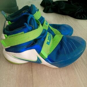 Nike Blue and Green LeBron James High-Top Sneakers